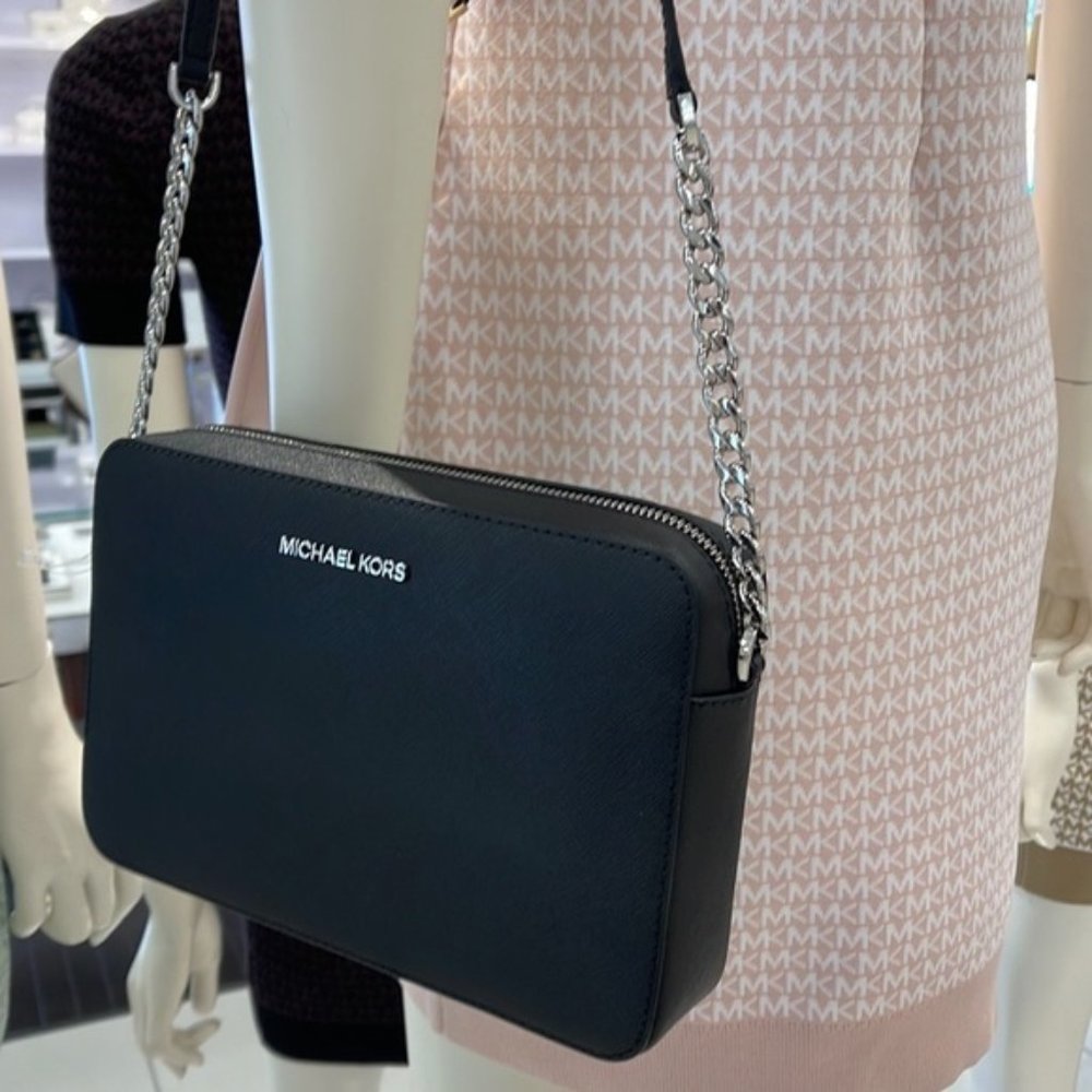 Michael Kors Jet Set Item Large East West Zip Crossbody Leather Black - Picture 16 of 16